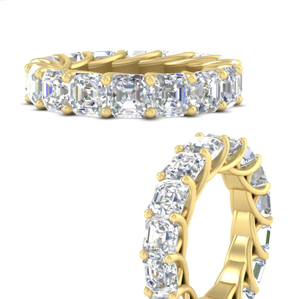 10 Carat Asscher Cut Trellis Wedding Band with 14K Yellow Gold White Diamond