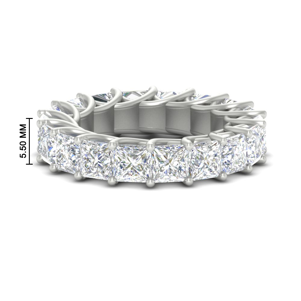 10 Carat Princess Cut Eternity Ring Band with 14K White Gold White Diamond