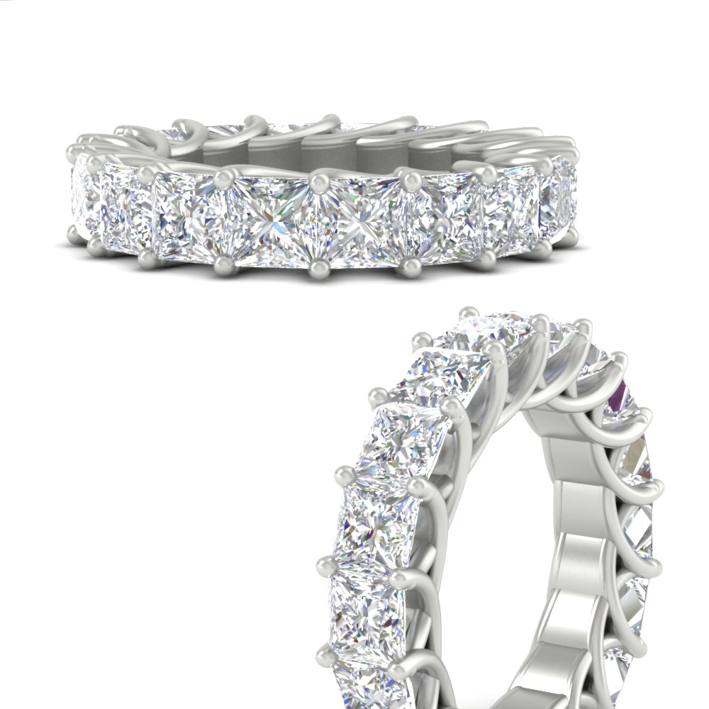 10 Carat Princess Cut Eternity Ring Band with 14K White Gold White Diamond
