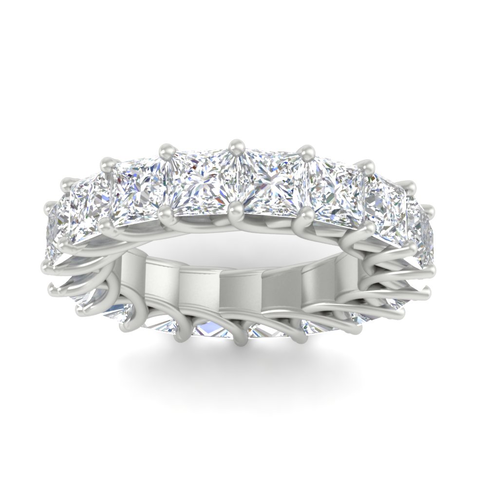 10 Carat Princess Cut Eternity Ring Band with 14K White Gold White Diamond