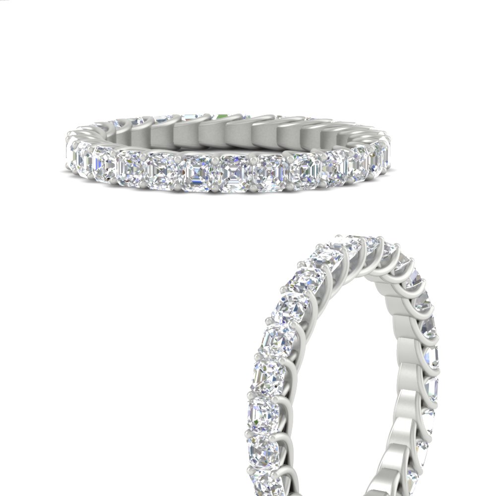 2 Carat Comfort Fit Asscher Cut Eternity Band with 14K White Gold White Diamond