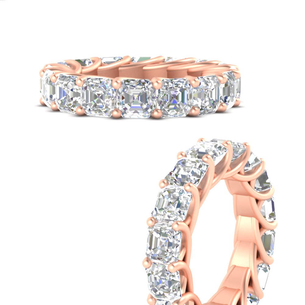 6 Carat Anniversary Eternity Asscher Cut Band with 14K Rose Gold White Diamond