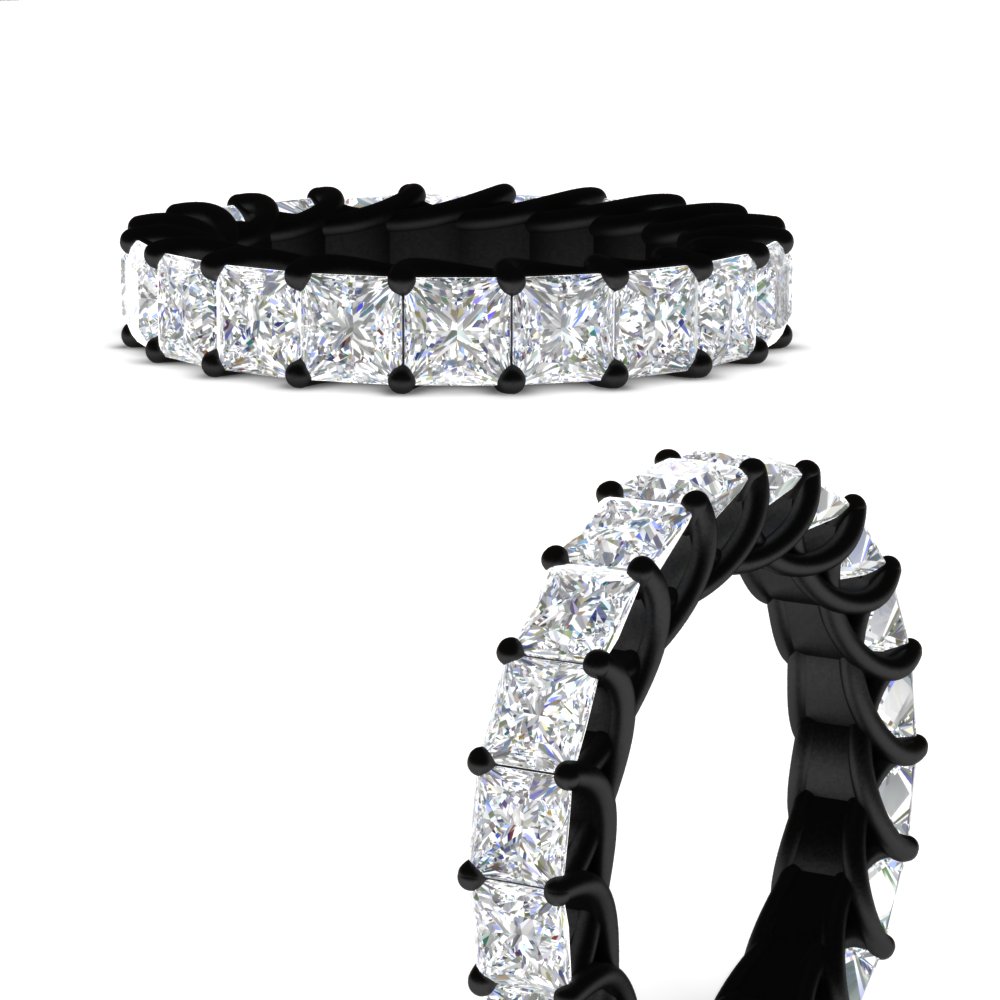 Black Gold Princess Cut 5 Carat Eternity Ring with 14K Black Gold White Diamond