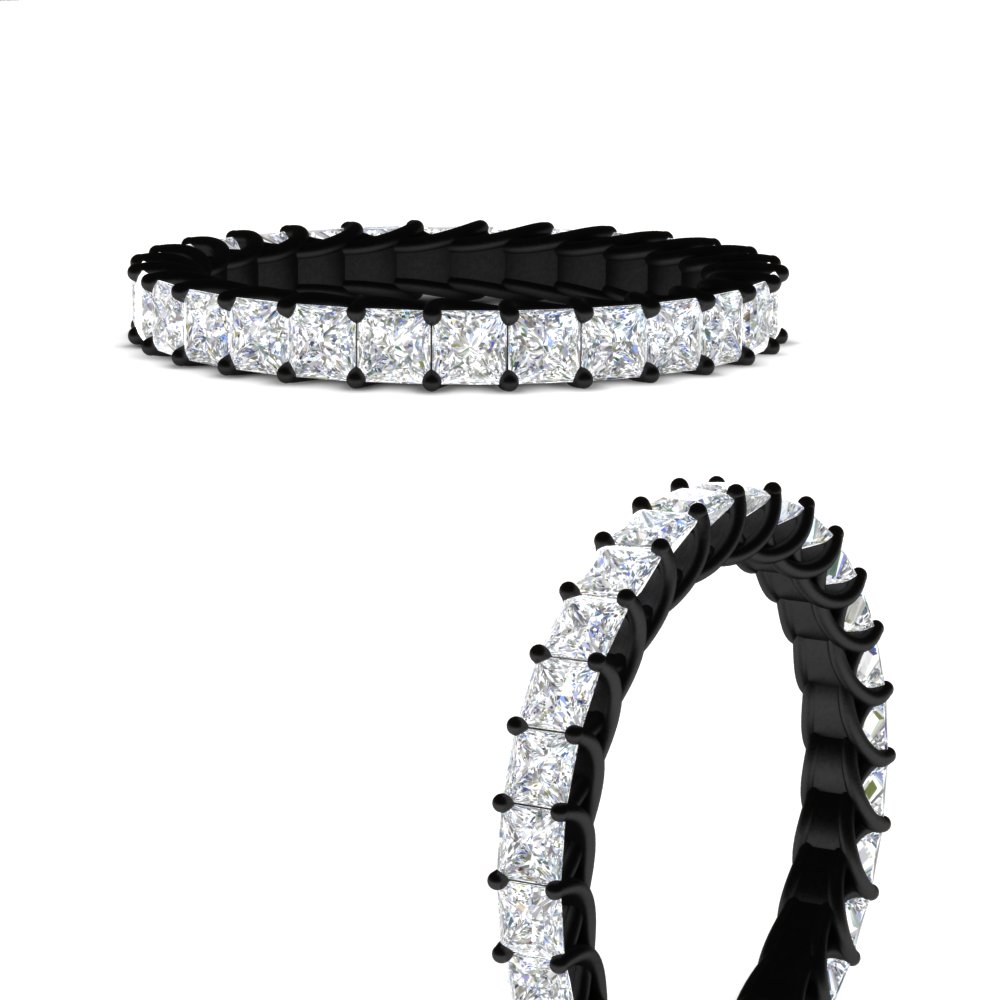 Black Gold Ladies 2 Carat Princess Cut Eternity Band with 14K Black Gold White Diamond