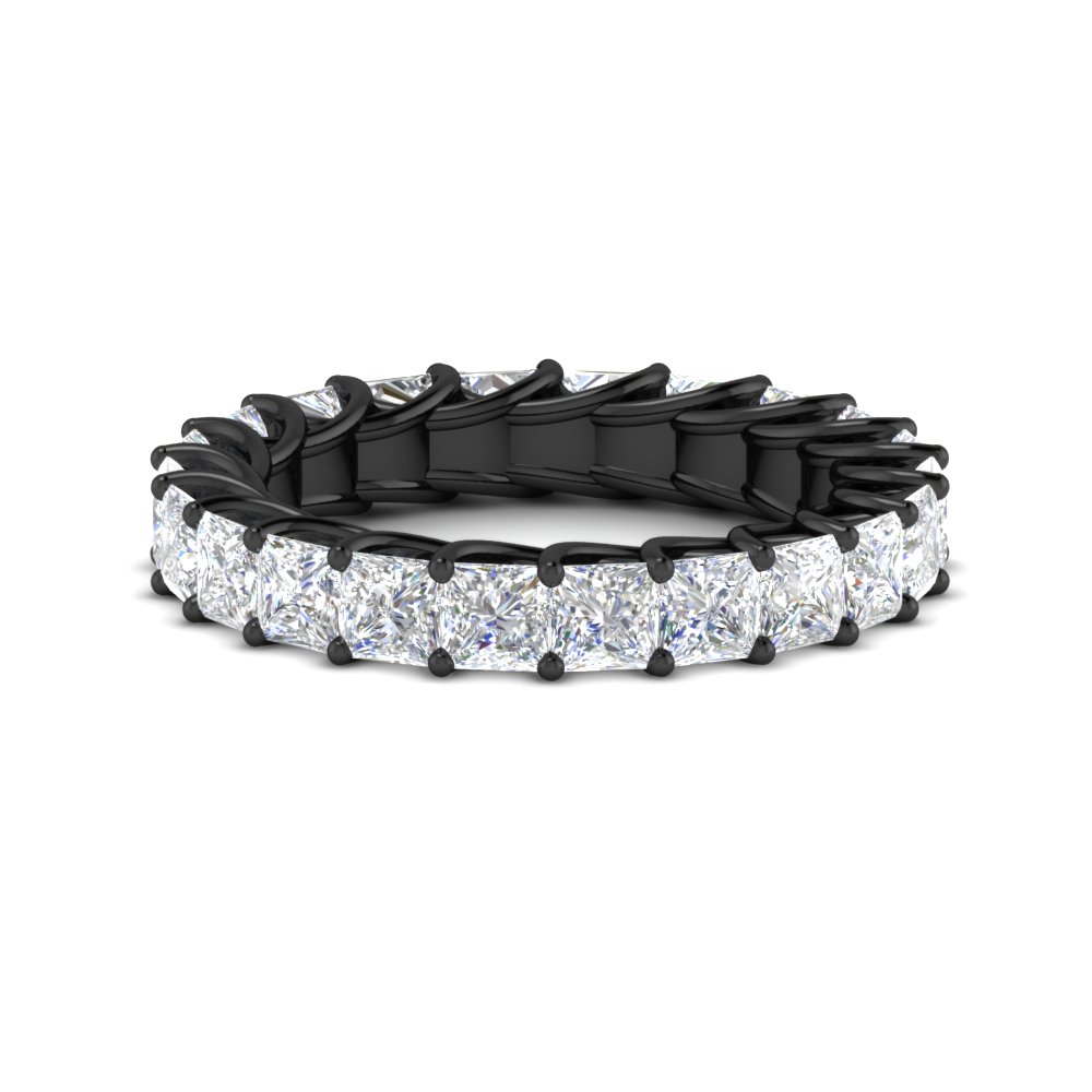 Women Black Wedding Band Princess Cut 3 Carat with 14K Black Gold White Diamond