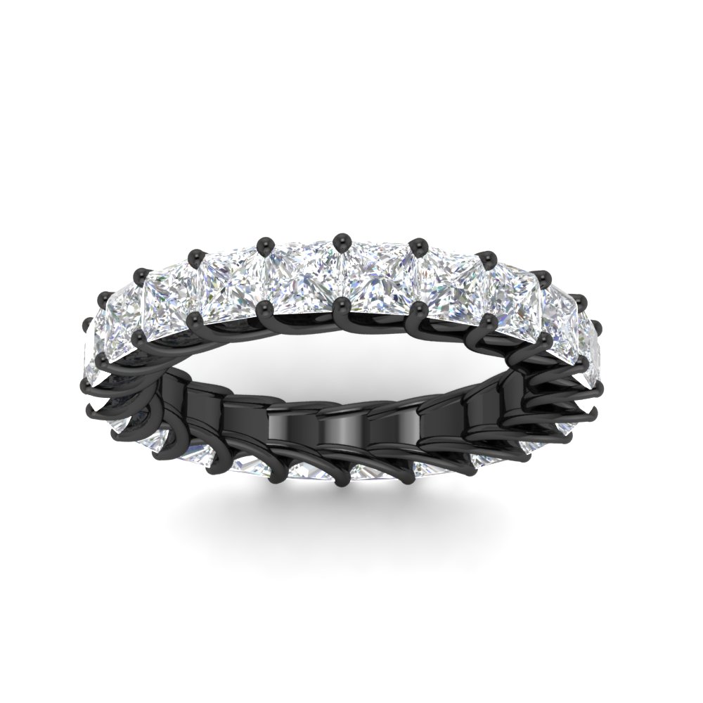 Women Black Wedding Band Princess Cut 3 Carat with 14K Black Gold White Diamond