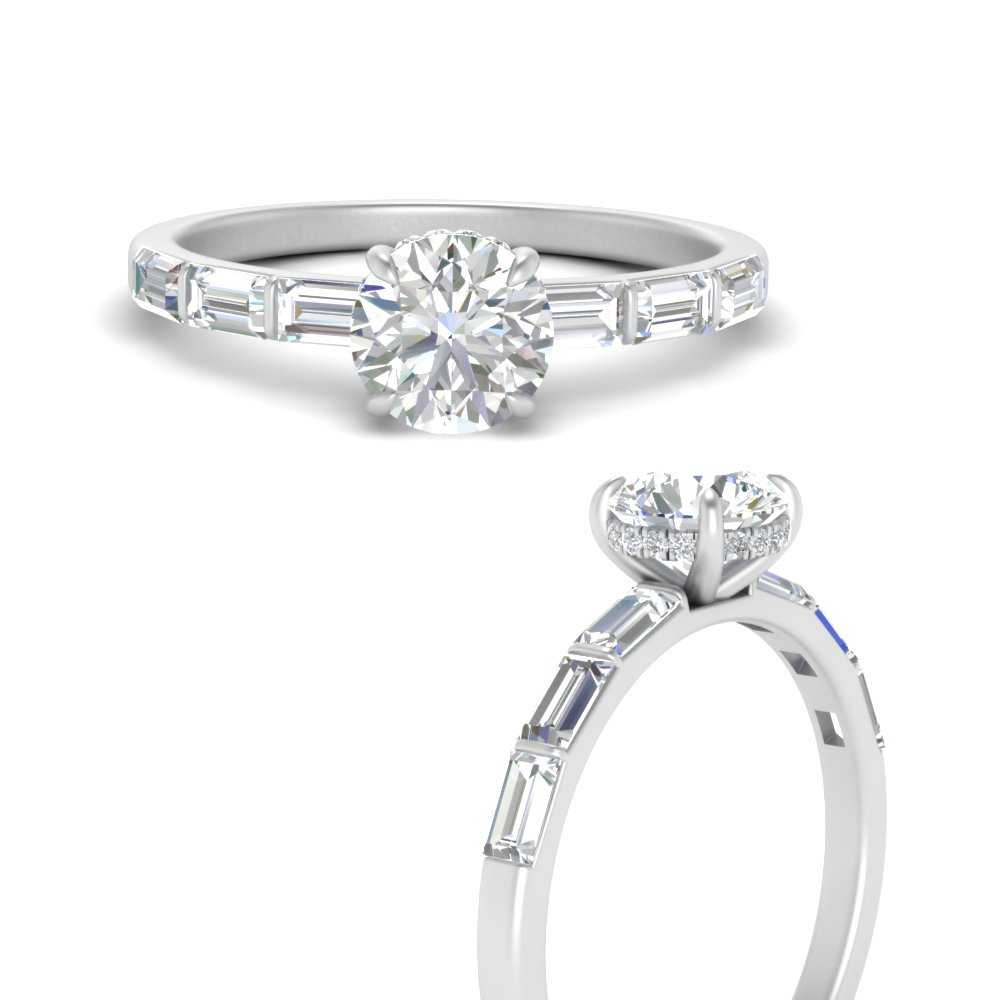 Round Bar Baguette Hidden Diamond Engagement Ring In 950 Platinum ...