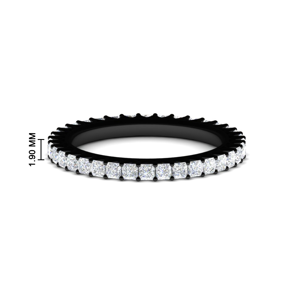 1 Ctw Diamond Eternity Princess Cut Black Wedding Ring with 14K Black Gold White Diamond