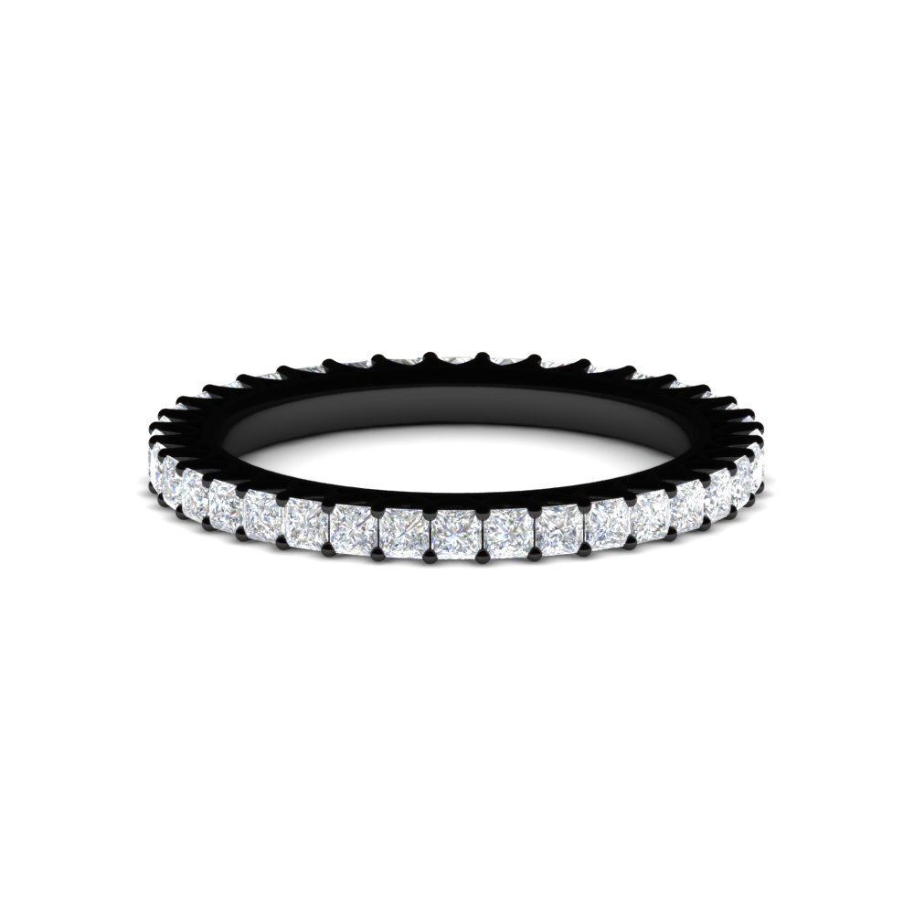 1 Ctw Diamond Eternity Princess Cut Black Wedding Ring with 14K Black Gold White Diamond
