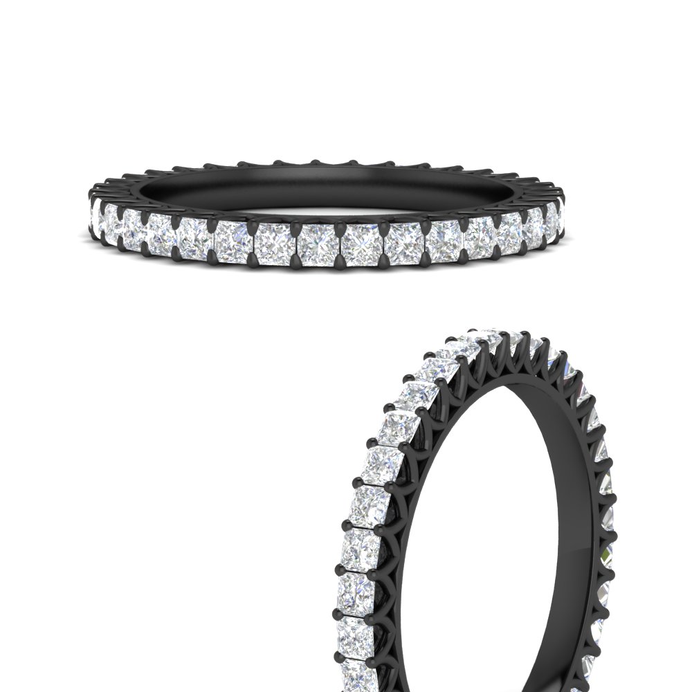 1 Ctw Diamond Eternity Princess Cut Black Wedding Ring with 14K Black Gold White Diamond