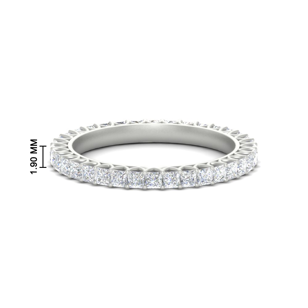 1 Ctw Diamond Eternity Princess Cut Wedding Ring with 14K White Gold White Diamond