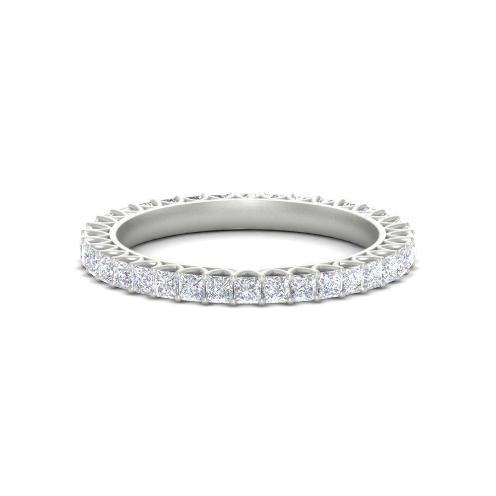 1 Ctw Diamond Eternity Princess Cut Wedding Ring with 14K White Gold White Diamond
