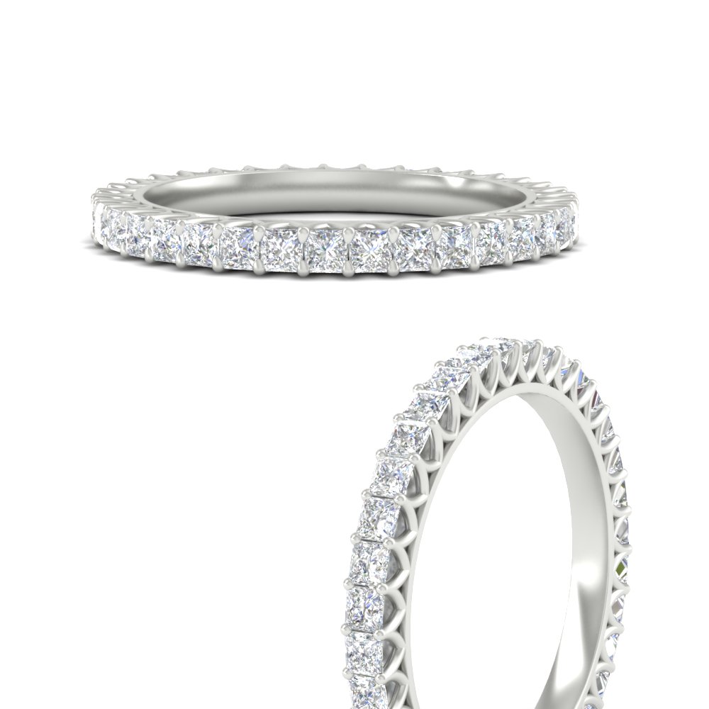 1 Ctw Diamond Eternity Princess Cut Wedding Ring with 14K White Gold White Diamond