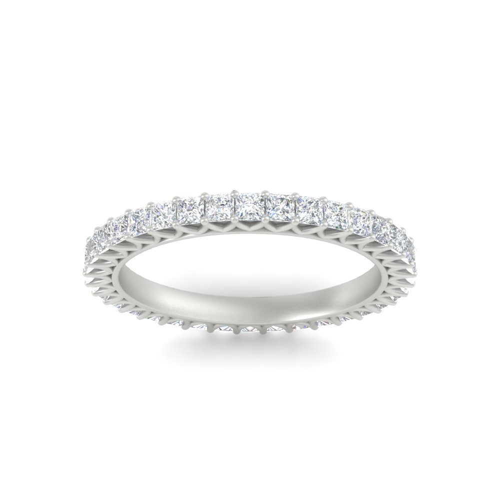 1 Ctw Diamond Eternity Princess Cut Wedding Ring with 14K White Gold White Diamond