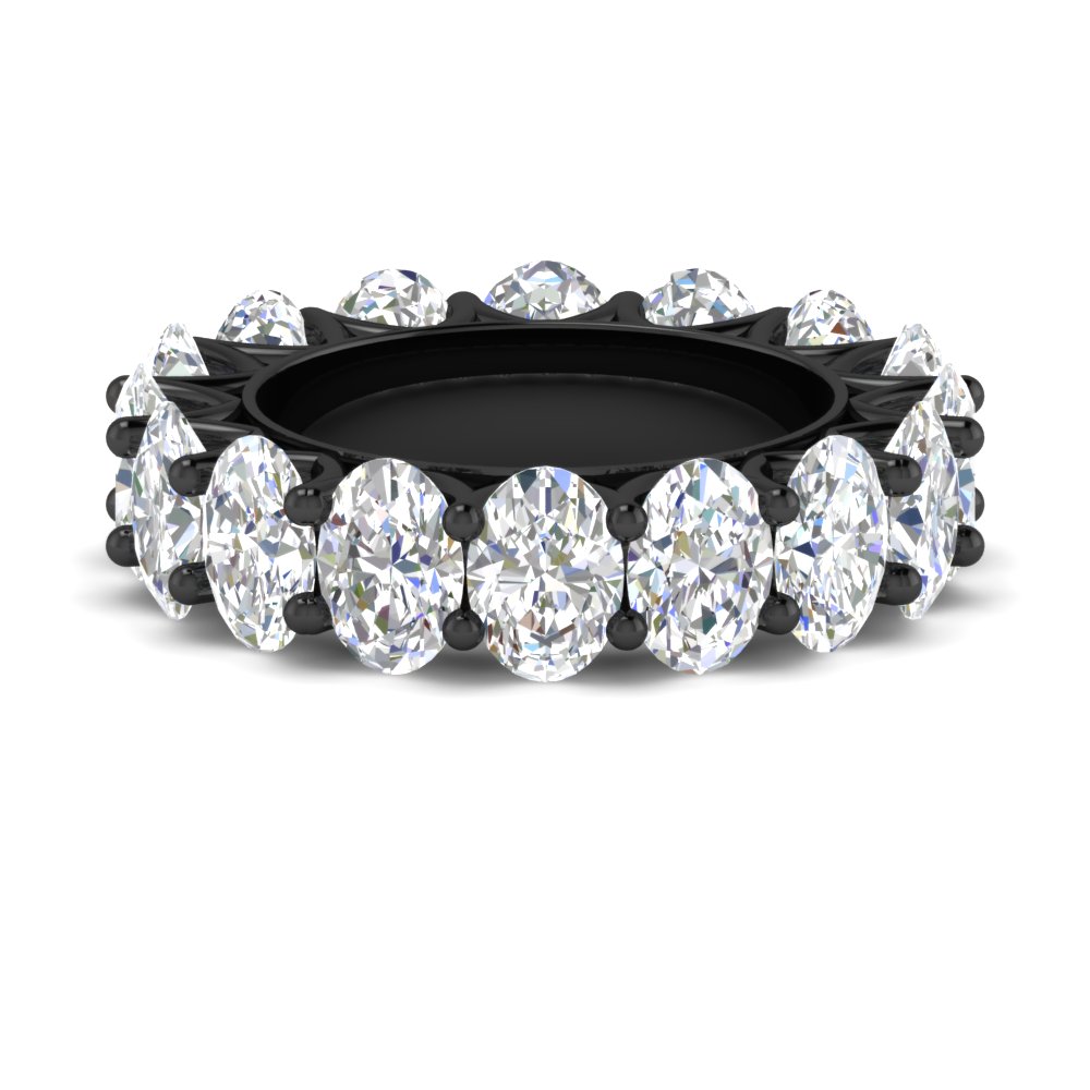 10 Carat Oval Diamond Wedding Ring Black Band Eternity with 14K Black Gold White Diamond
