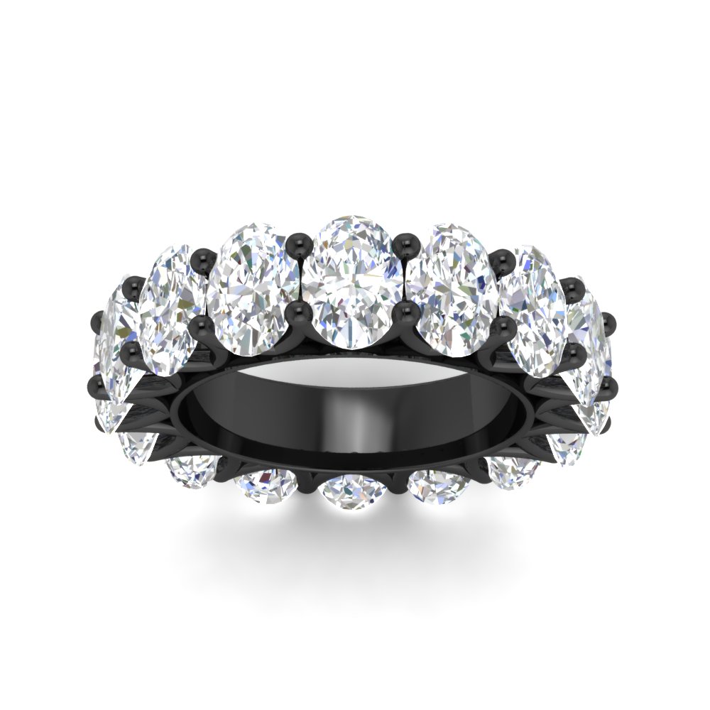 10 Carat Oval Diamond Wedding Ring Black Band Eternity with 14K Black Gold White Diamond