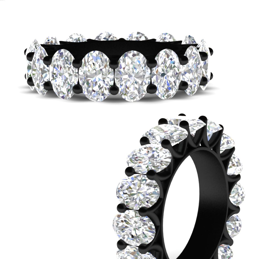 10 Carat Oval Diamond Wedding Ring Black Band Eternity with 14K Black Gold White Diamond