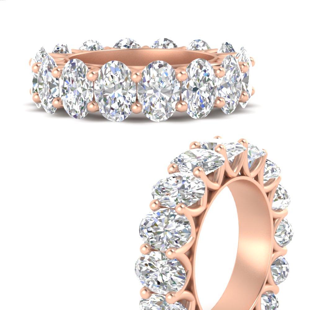 10 Carat Oval Diamond Wedding Ring Band Eternity with 14K Rose Gold White Diamond