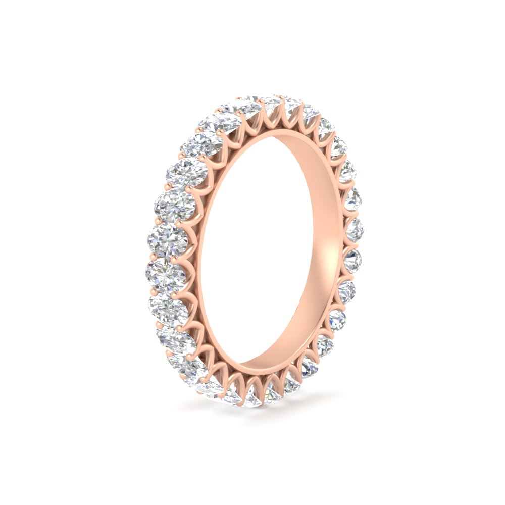 2 Carat Oval Diamond Eternity Wedding Band with 14K Rose Gold White Diamond