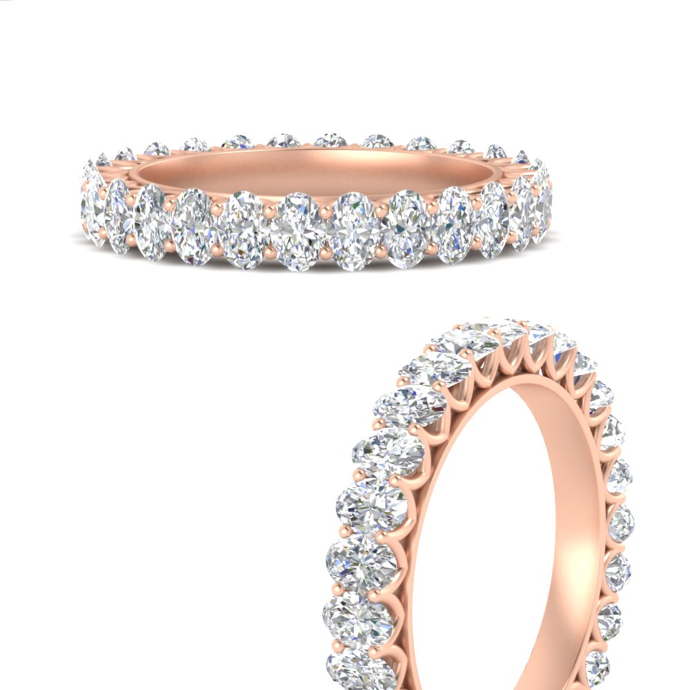 2 Carat Oval Diamond Eternity Wedding Band with 14K Rose Gold White Diamond