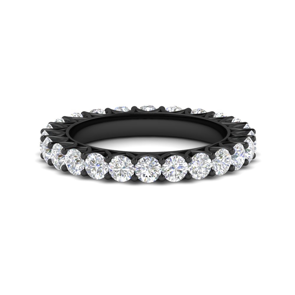 2 Carat Wedding Band Anniversary Round Black Ring with 14K Black Gold White Diamond