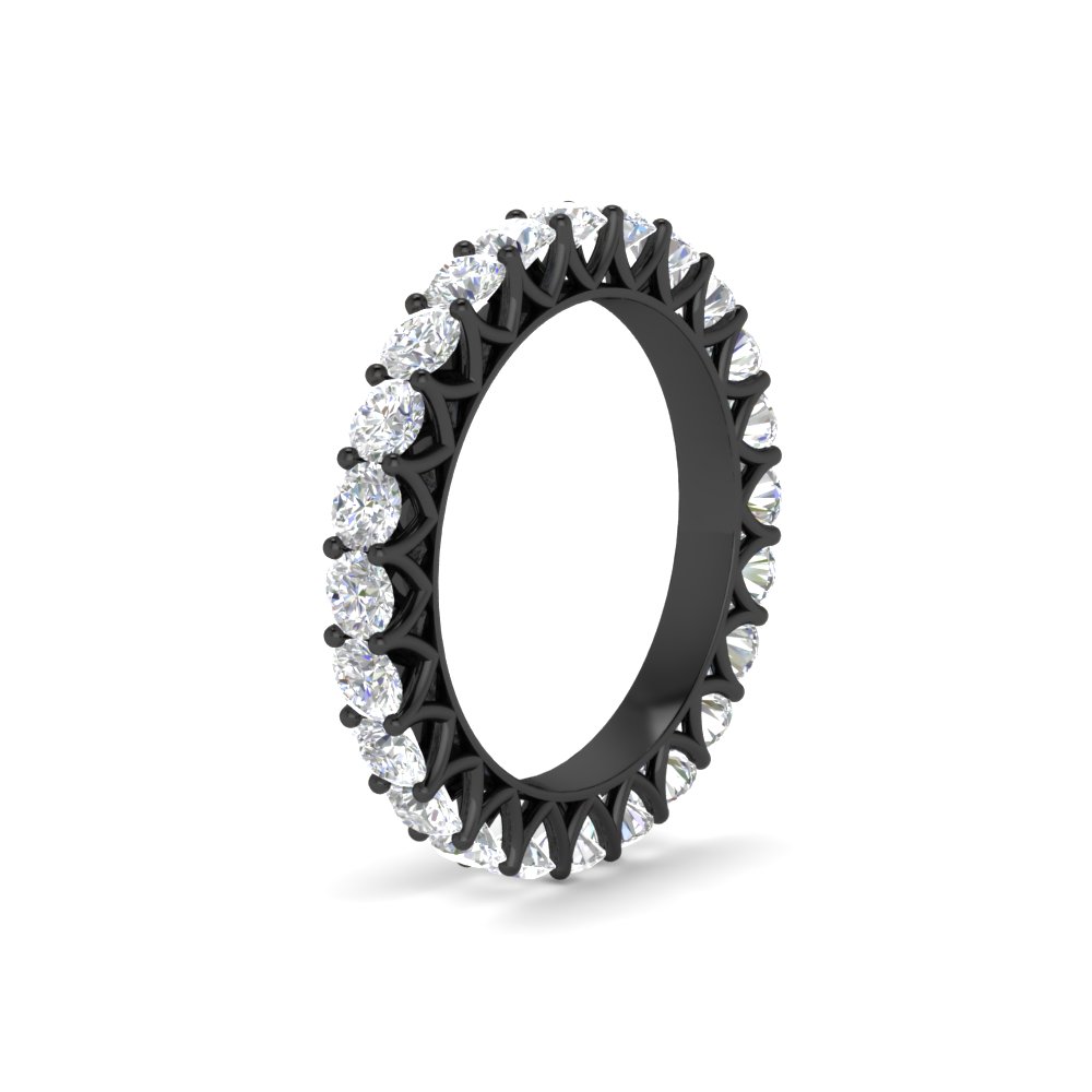 2 Carat Wedding Band Anniversary Round Black Ring with 14K Black Gold White Diamond