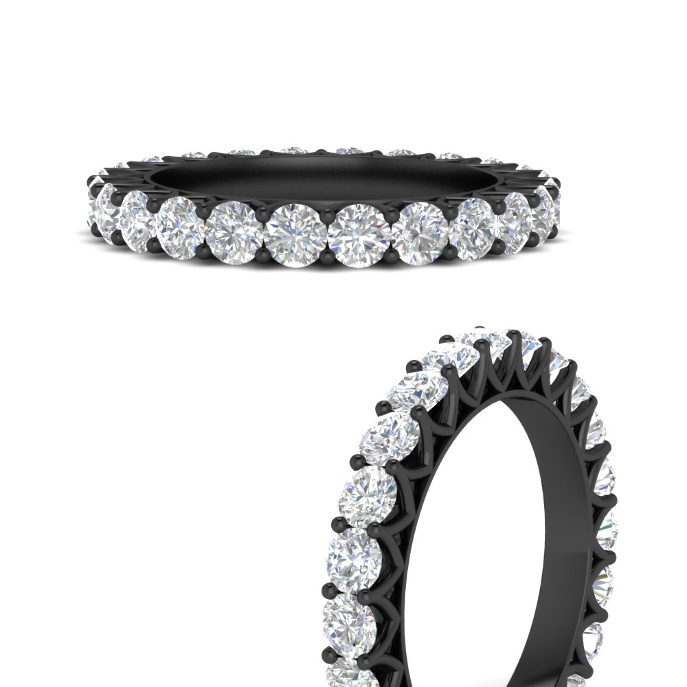 2 Carat Wedding Band Anniversary Round Black Ring with 14K Black Gold White Diamond