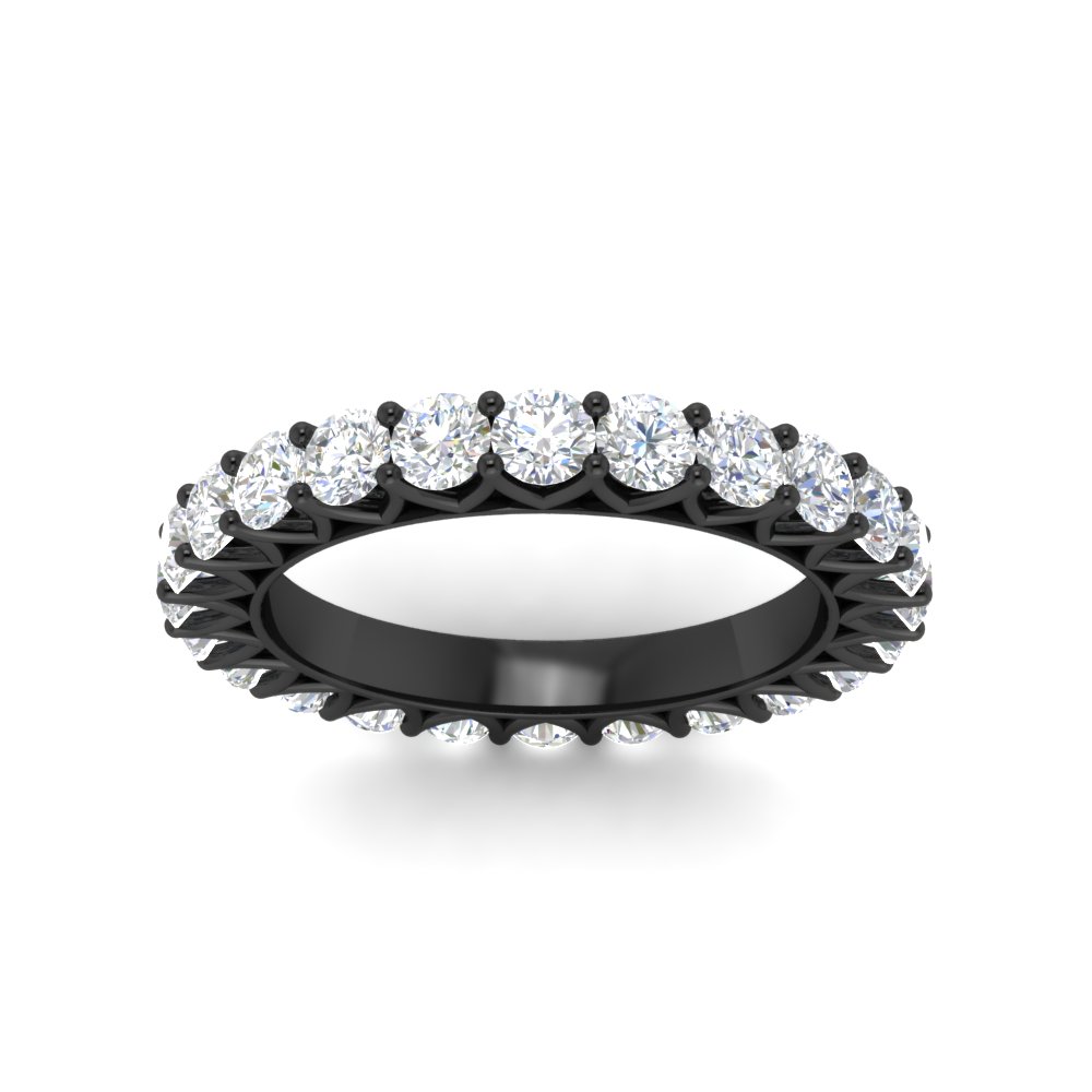 2 Carat Wedding Band Anniversary Round Black Ring with 14K Black Gold White Diamond