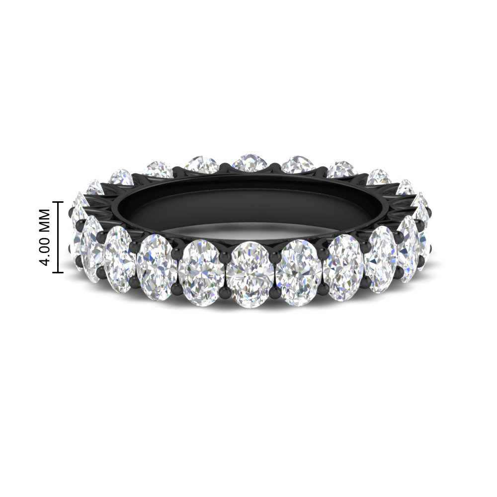 3 Carat V Prong Oval Diamond Eternity Black Wedding Band with 14K Black Gold White Diamond