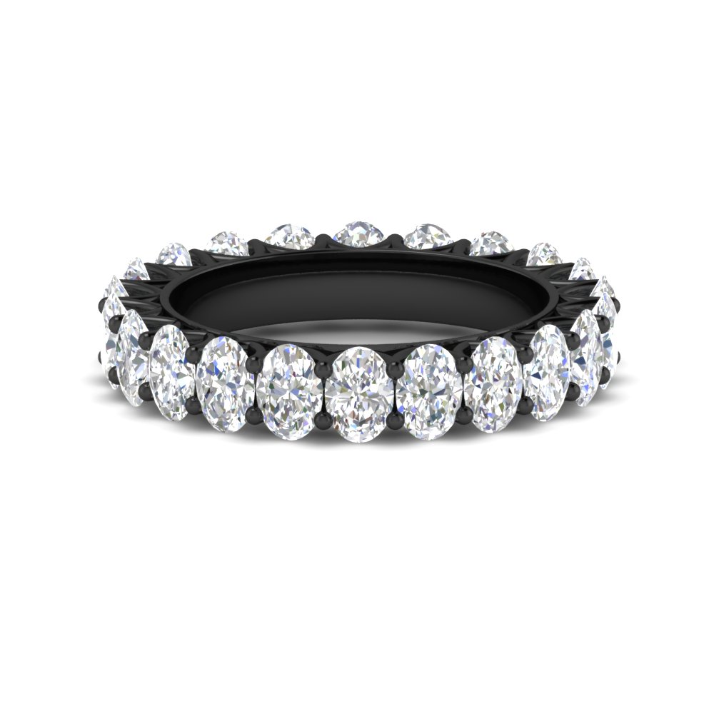 3 Carat V Prong Oval Diamond Eternity Black Wedding Band with 14K Black Gold White Diamond