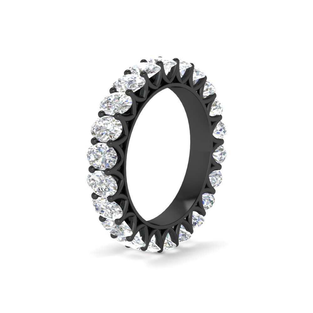 3 Carat V Prong Oval Diamond Eternity Black Wedding Band with 14K Black Gold White Diamond
