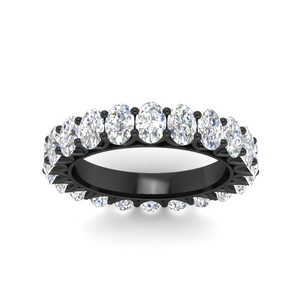 3 Carat V Prong Oval Diamond Eternity Black Wedding Band with 14K Black Gold White Diamond