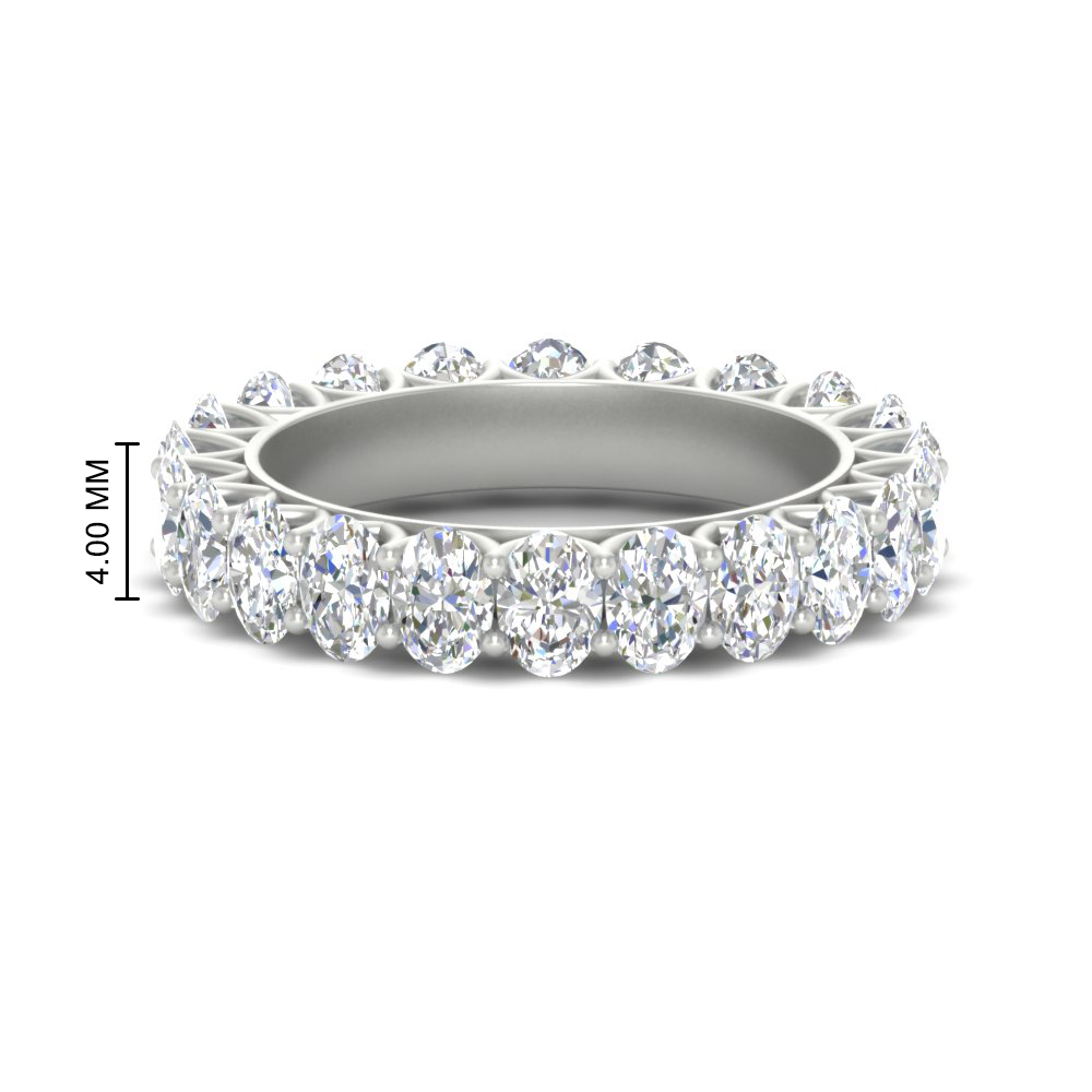 3 Carat V Prong Oval Diamond Eternity Wedding Band with 14K White Gold White Diamond