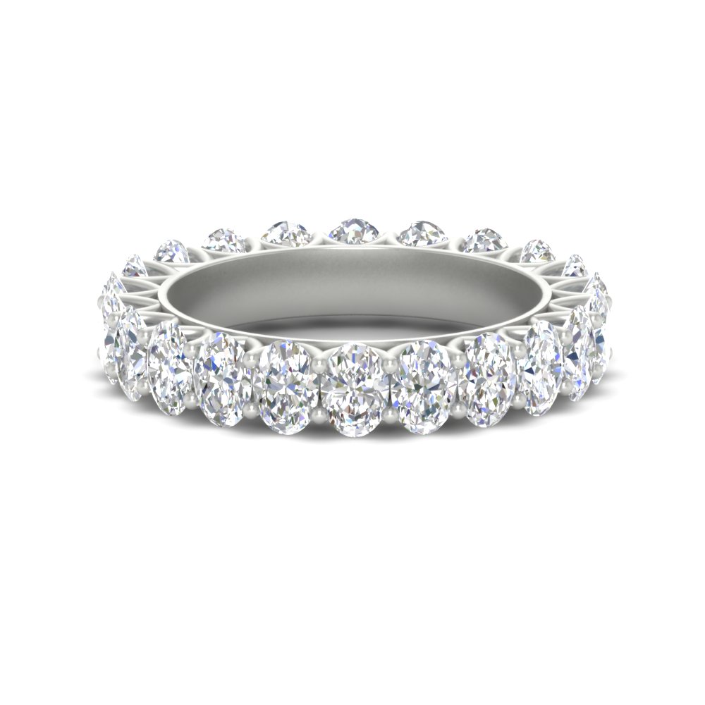 3 Carat V Prong Oval Diamond Eternity Wedding Band with 14K White Gold White Diamond
