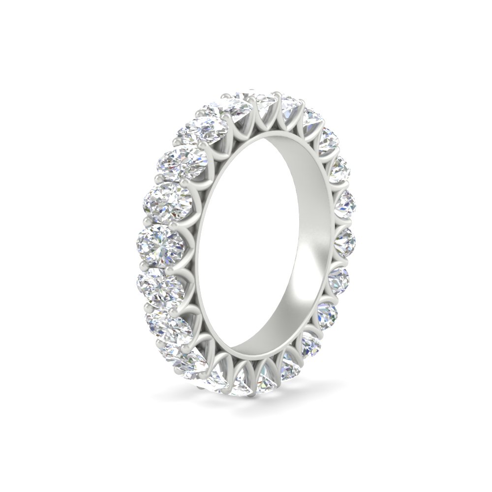 3 Carat V Prong Oval Diamond Eternity Wedding Band with 14K White Gold White Diamond