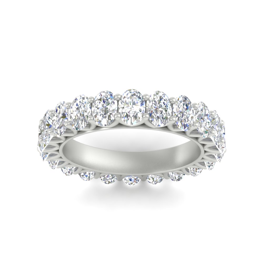 3 Carat V Prong Oval Diamond Eternity Wedding Band with 14K White Gold White Diamond