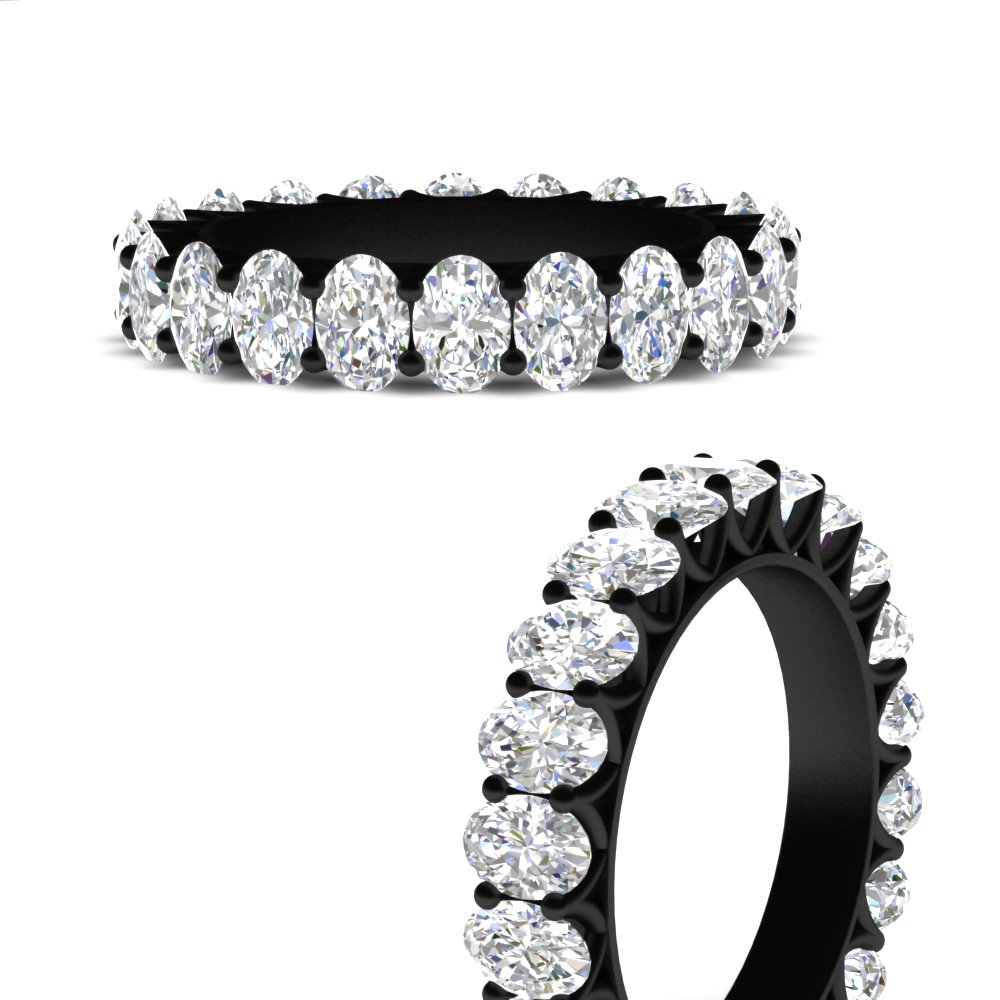 3 Carat V Prong Oval Diamond Eternity Black Wedding Band with 14K Black Gold White Diamond