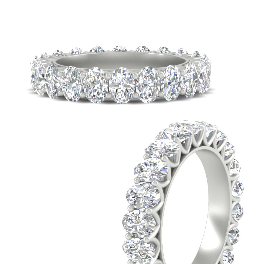 3 Carat V Prong Oval Diamond Eternity Wedding Band with 14K White Gold White Diamond