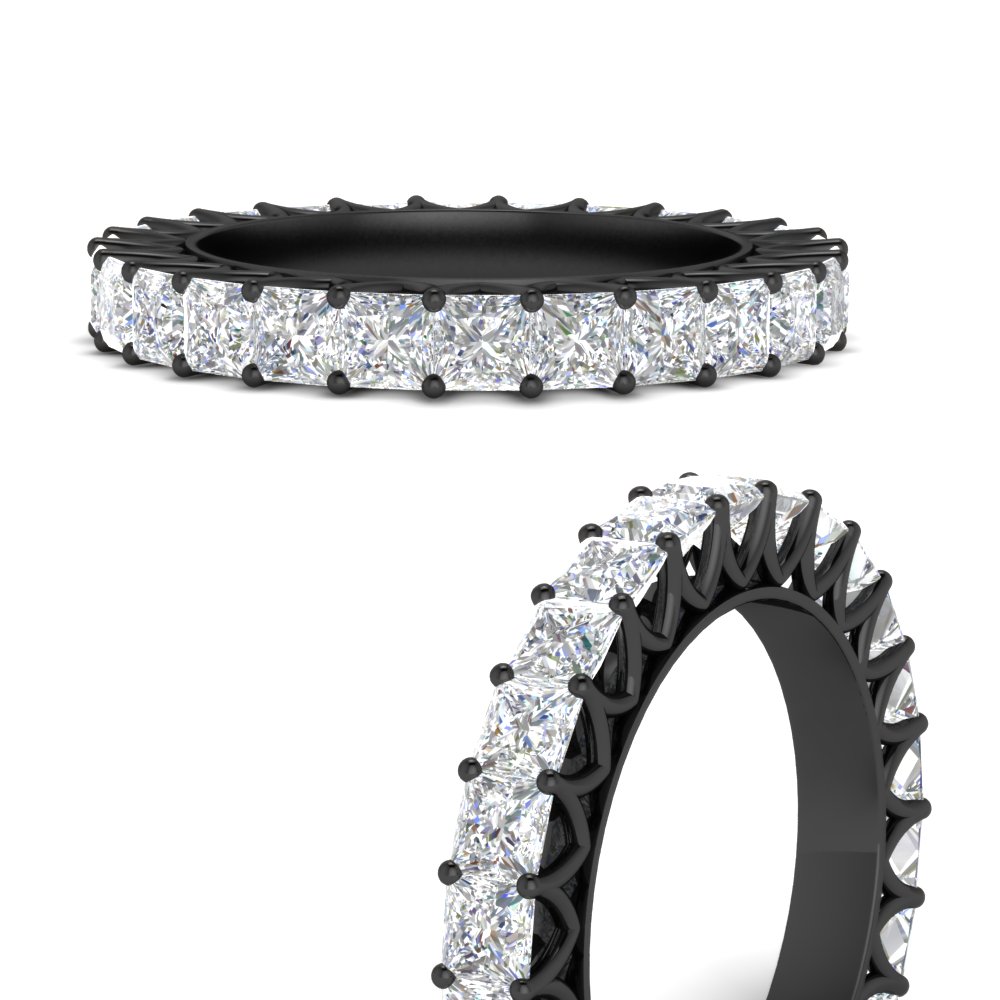 Classic Princess Cut 6 Carat Anniversary Black Ring with 14K Black Gold White Diamond