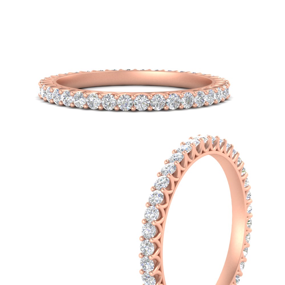 Half Carat V Prong Round Diamond Band with 14K Rose Gold White Diamond