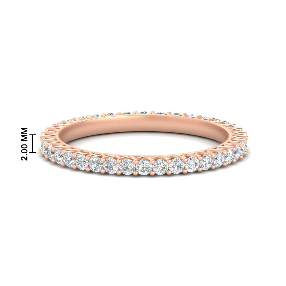 Half Carat V Prong Round Diamond Band with 14K Rose Gold White Diamond