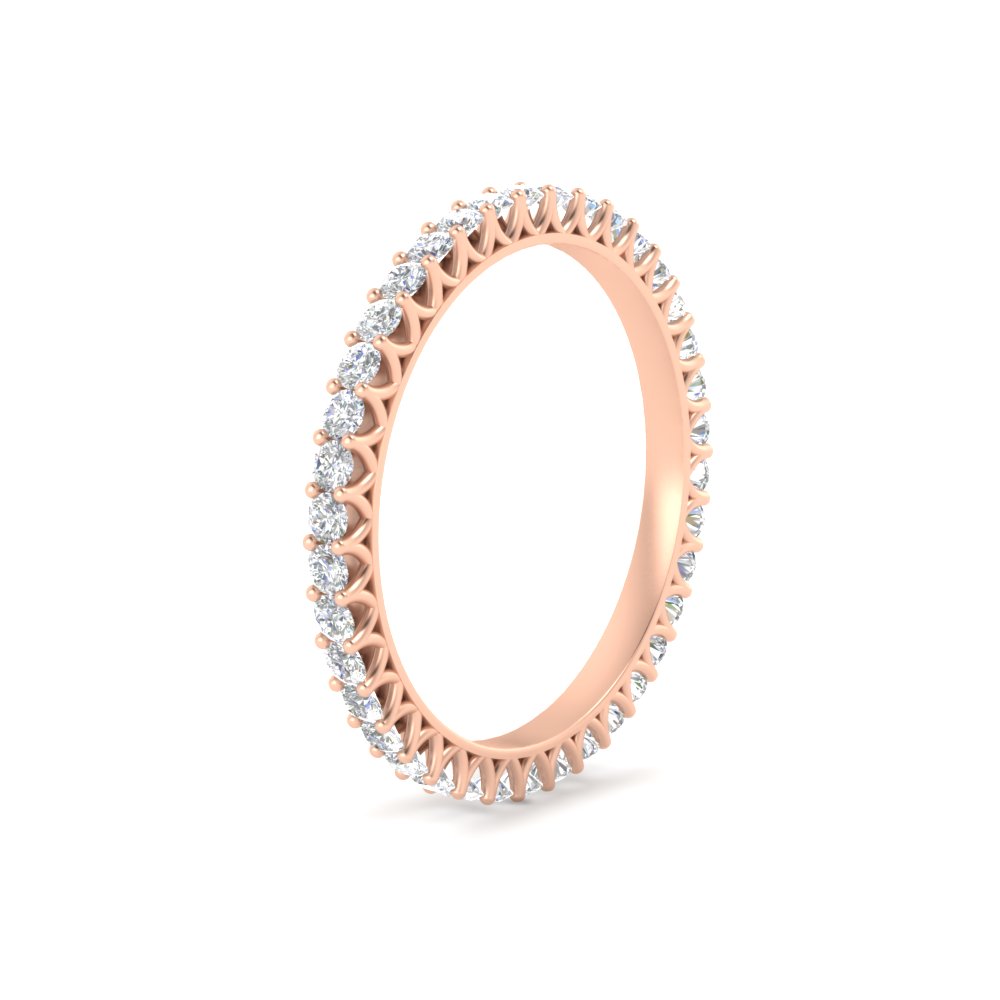 Half Carat V Prong Round Diamond Band with 14K Rose Gold White Diamond