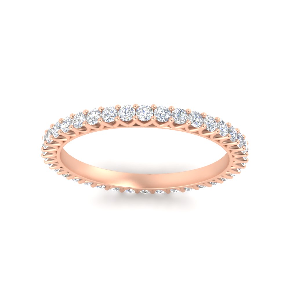Half Carat V Prong Round Diamond Band with 14K Rose Gold White Diamond