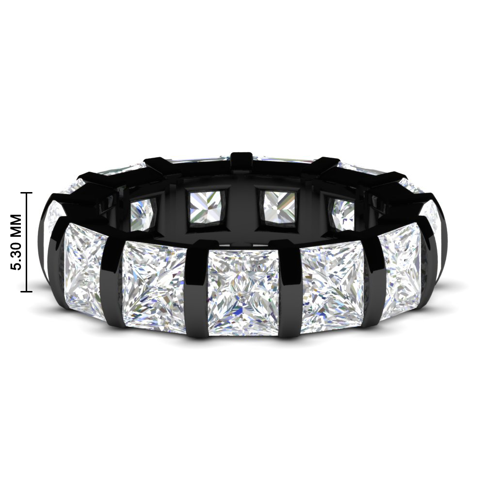 10 Ctw Princess Cut Eternity Black Wedding Band with 14K Black Gold White Diamond