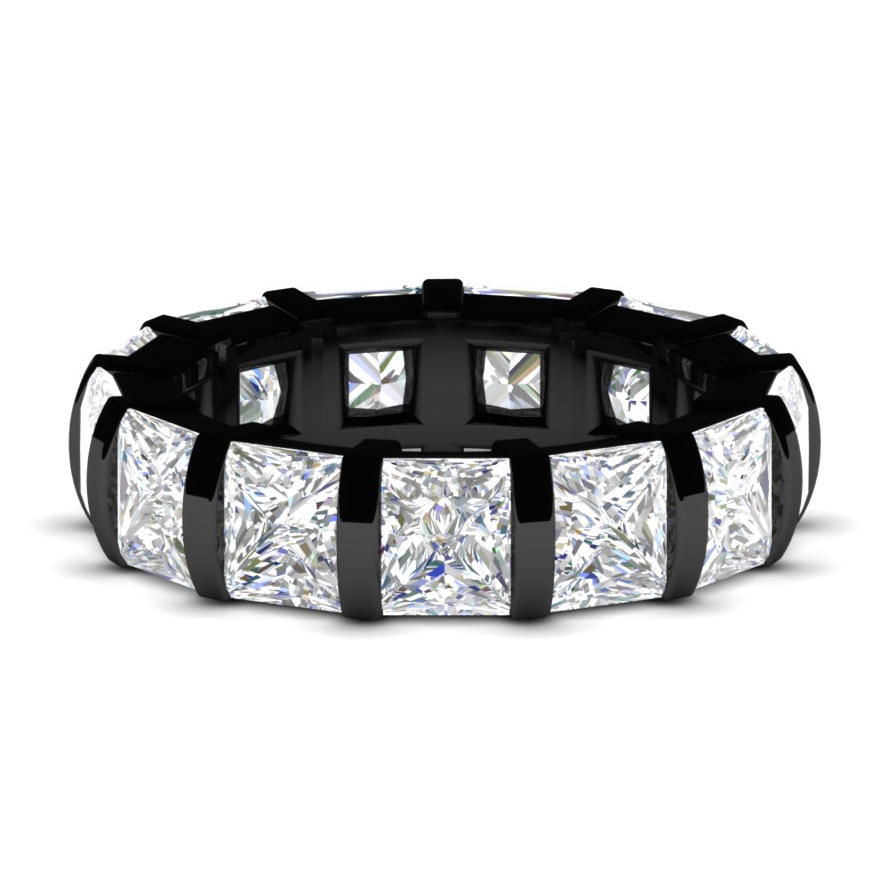 10 Ctw Princess Cut Eternity Black Wedding Band with 14K Black Gold White Diamond
