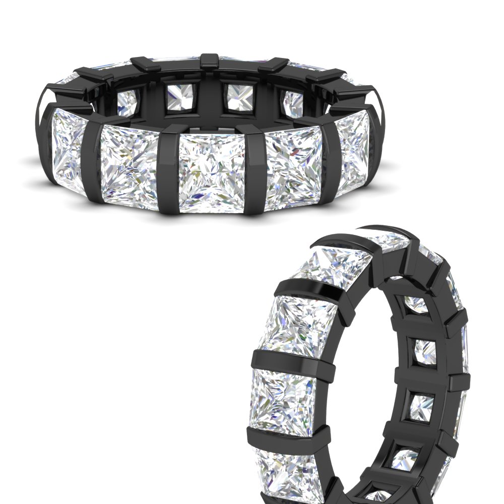 10 Ctw Princess Cut Eternity Black Wedding Band with 14K Black Gold White Diamond