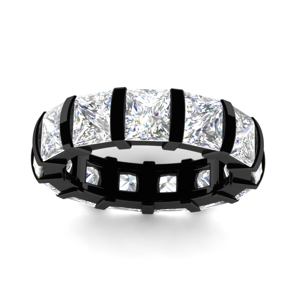10 Ctw Princess Cut Eternity Black Wedding Band with 14K Black Gold White Diamond