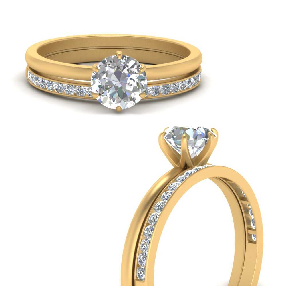 Solitaire Engagement Ring With Channel Set Diamond Band In 14K Yellow Gold