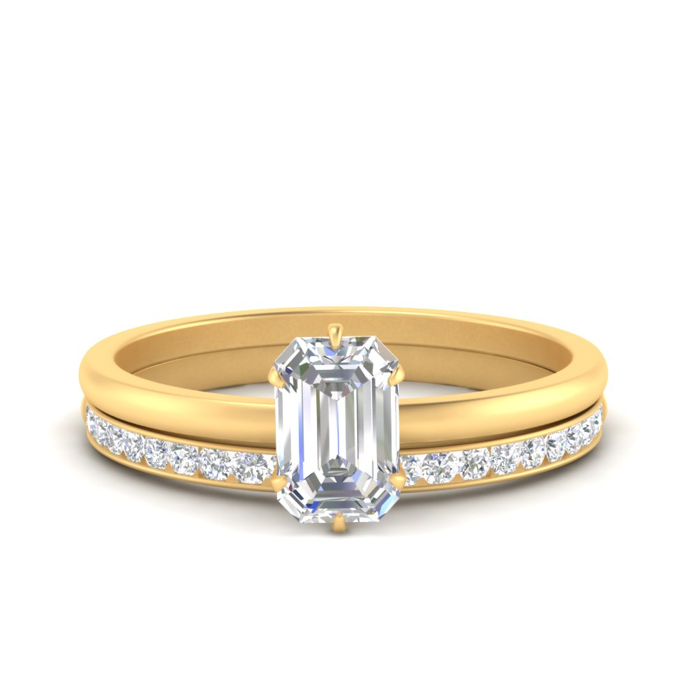 Thin Band Emerald Cut Engagement Ring With Diamond Channel Set Band In