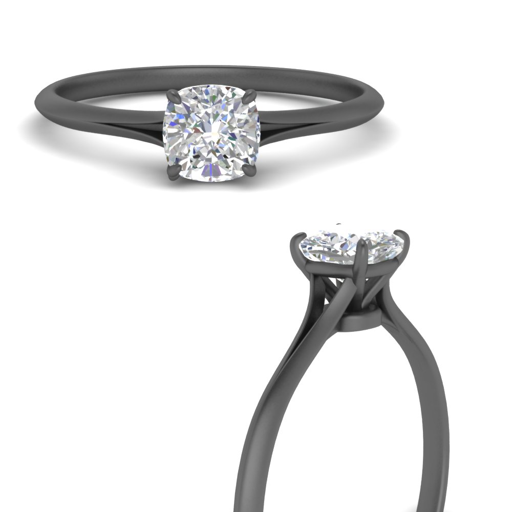 Knife Edge Solitaire Cushion Cut Lab Diamond Engagement Ring In 18K Black  Gold